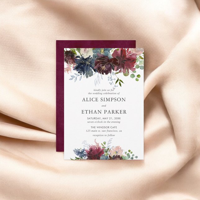 Invitación Floral Borgoña Elegante Boda (Subido por el creador)