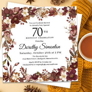 Invitación Floral Borgoña Mauve Ivory Fall 70 cumpleaños
