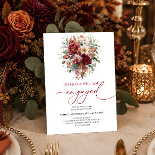 Invitación Floral Borgoña Oro Eucalipto Otoño compromiso