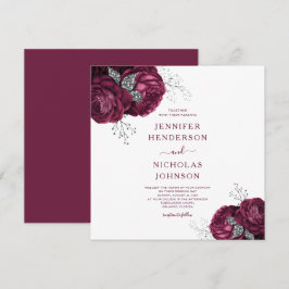 Invitación Floral Borgoña Peonies Elegante Boda