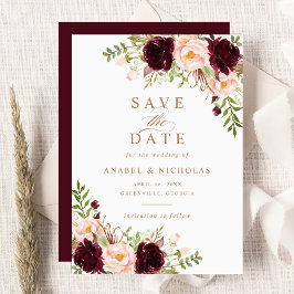 Invitación Floral Borgoña Rubor Elegant Modern Save the Date