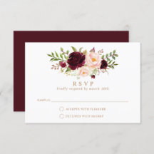 Floral Borgoña Rubor Elegant Wedding RSVP Responde