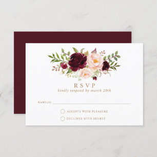 Invitación Floral Borgoña Rubor Elegant Wedding RSVP Responde