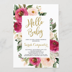 Invitación Floral Borgoña y chica de ducha de bebé rubia