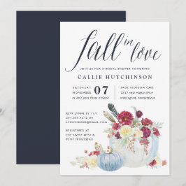 Invitación Floral borgoña y ducha de novia de calabaza otoñal