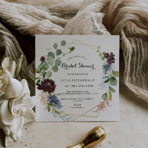 Invitación Floral borgoña y ducha de novia verde