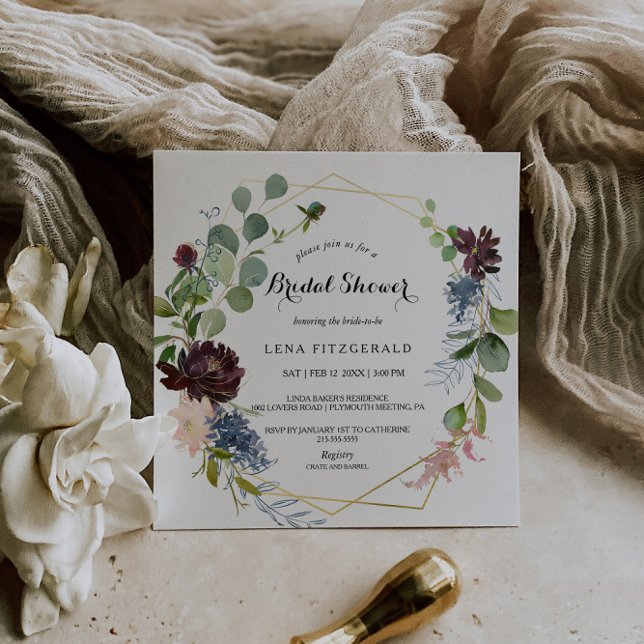 Invitación Floral borgoña y ducha de novia verde (Subido por el creador)