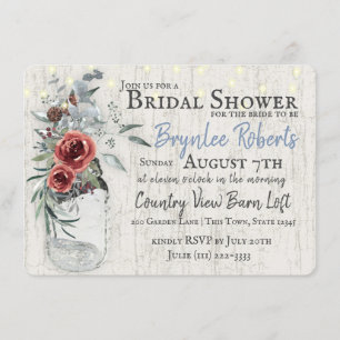 Invitación Floral borgoñesa y ducha de novias rustica Jar