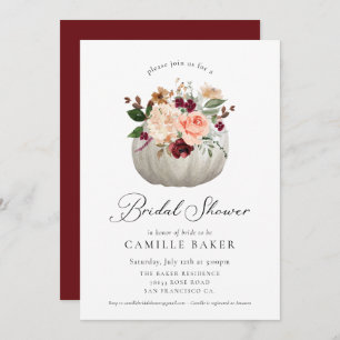 Invitación Floral borgoñona y ducha de novia de calabaza