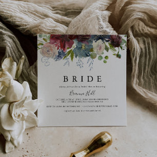 Invitación Floral borgoñona y vegetación ducha de novia