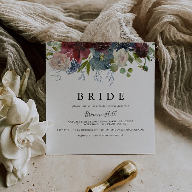 Invitación Floral borgoñona y vegetación ducha de novia (Subido por el creador)