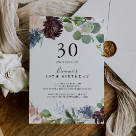 Invitación Floral borgoñona y verde 30 Fiesta de cumpleaños