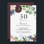 Invitación Floral borgoñona y verde 30 Fiesta de cumpleaños<br><div class="desc">Esta alegre y florida invitación a la fiesta de cumpleaños número 30 es perfecta para una fiesta de cumpleaños moderna. El elegante diseño de boho cuenta con una marina acuarela,  flores color rosa rubor y flores enológicas con detalles artísticos pintados con lápices.</div>