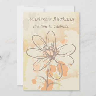 Invitación Floral bosquejada en acuarela Splats Cumpleaños