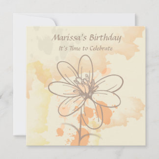 Invitación Floral bosquejada en acuarela Splats Cumpleaños