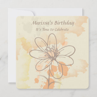Invitación Floral bosquejada en acuarela Splats Cumpleaños