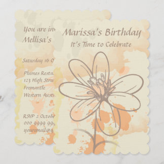 Invitación Floral bosquejada en acuarela Splats Cumpleaños
