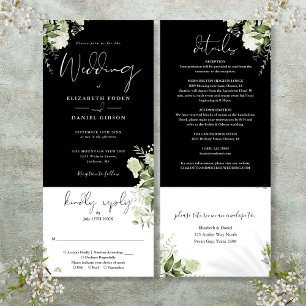 Invitación Floral Botánica Blanca Negra En Un Boda