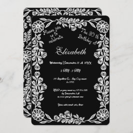 Invitación Floral Botánica Blanca y Negra 30 cumpleaños