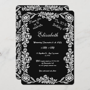 Invitación Floral Botánica Blanca y Negra 30 cumpleaños