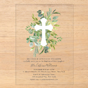 Invitación floral botánica Cruz Bautizo