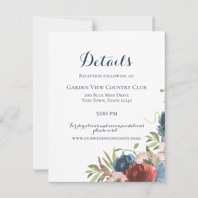 Invitación Floral botánica de Borgoña y Jardín Azul (Anverso)