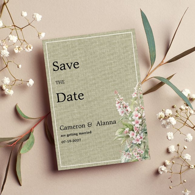Invitación Floral botánica de menta rosa rusa Salven la fecha (Rustic pink mint botanical floral Save the Date)
