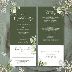 Invitación Floral Botánica De Oliva Verde Todo En Un Boda