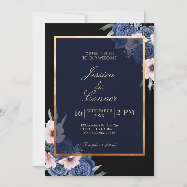 Invitación Floral botánica Elegante oro de boda (Anverso)