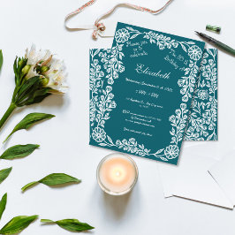 Invitación Floral Botánica Oscura Verde azulada y Blanca 30 c