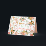 Invitación Floral Botánica Serás Mi Novia<br><div class="desc">Elegante serás mi tarjeta de dama de honor. Ilustrado con flores extravagantes en rosa,  coral,  azul menta,  amarillo ocaso y verde oscuro. Tipografía de escritura moderna. Algunos elementos del mercado gráfico.</div>