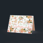 Invitación Floral Botánica Serás Mi Novia<br><div class="desc">Elegante serás mi tarjeta de dama de honor. Ilustrado con flores extravagantes en rosa,  coral,  azul menta,  amarillo ocaso y verde oscuro. Tipografía de escritura moderna. Algunos elementos del mercado gráfico.</div>