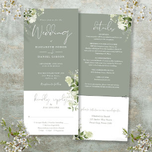 Invitación Floral Botánica Verde Masaje Todo En Un Boda