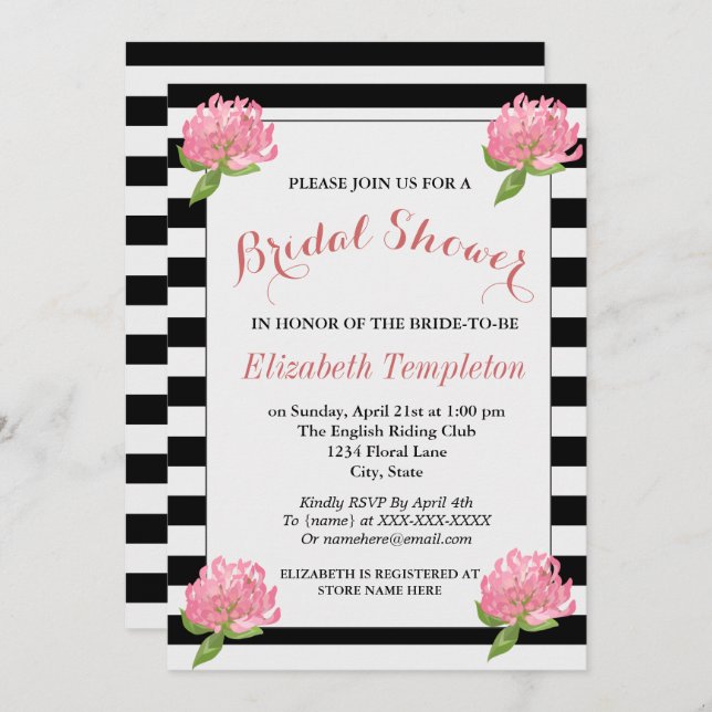 Invitación Floral Botanical Moderno Pattern Bridal Shower Car (Anverso / Reverso)