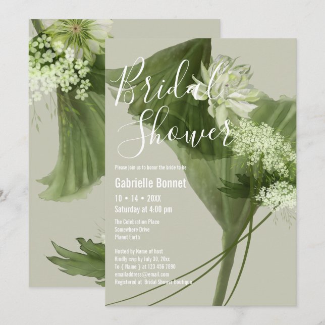Invitación Floral Botánico Acuarela Moderno | Champán (Anverso / Reverso)