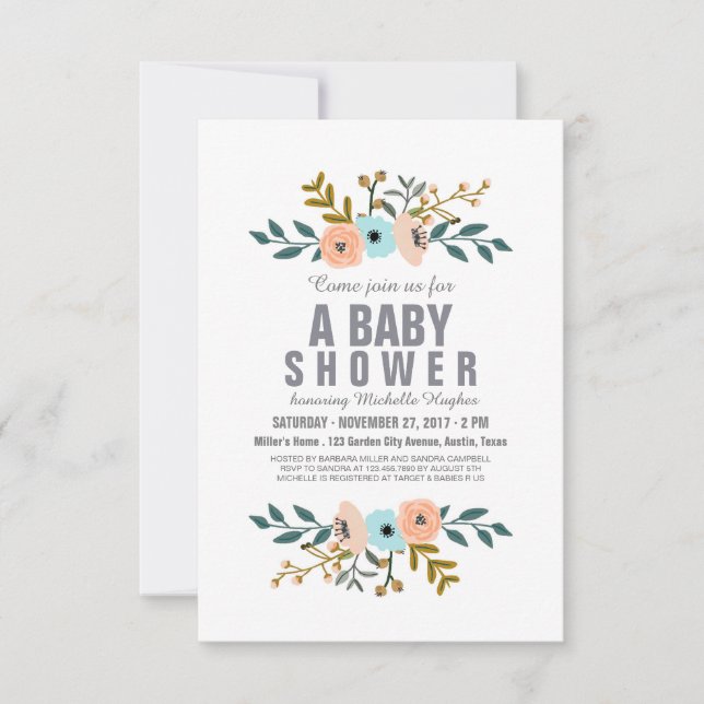 Invitación Floral Bouquet Baby Shower (Anverso)