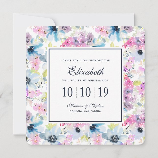 Invitación Floral Bouquet WatercolorBridesmaid (Anverso)
