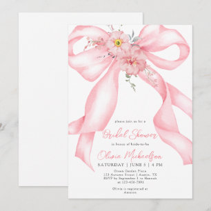 Invitación Floral Bow Cinta rosa Boho Coquette Bridal Shower