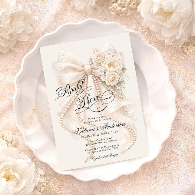 Invitación Floral Bow Elegant Bridal Shower  (Subido por el creador)