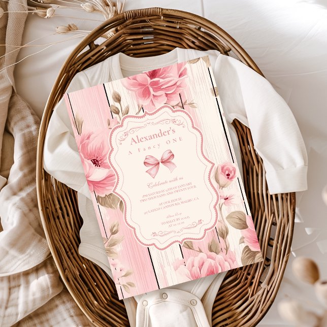 Invitación Floral Bow Fancy ONE Chica Primer cumpleaños (Subido por el creador)