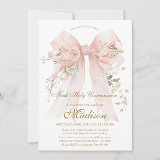 Invitación Floral Bow First Holy Communion Invitation