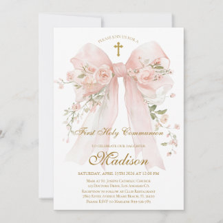 Invitación Floral Bow First Holy Communion Invitation
