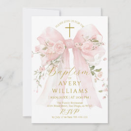 Invitación Floral Bow Girls Baptism Elegant Flower Digital
