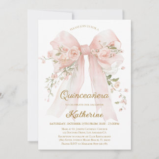 Invitación Floral Bow Quinceañera Invitation 15th Birthday