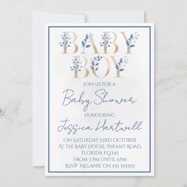 Invitación Floral Boy Baby Shower Invitation (Anverso)