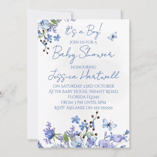 Invitación Floral Boy Baby Shower Invitation (Anverso)