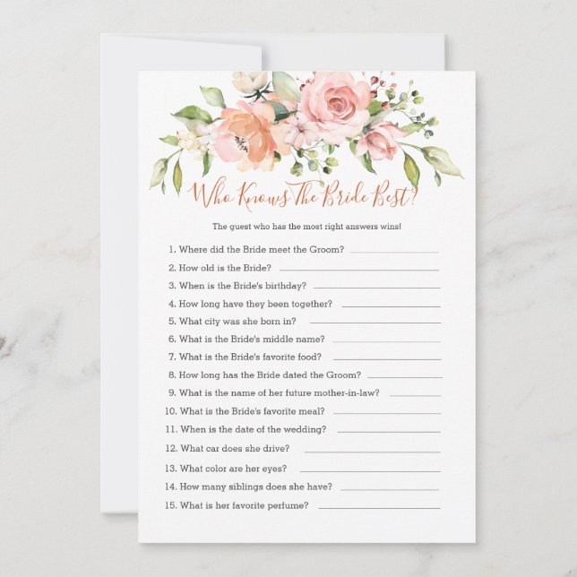 Invitación Floral Bridal Bingo/Quién conoce los mejores juego (Reverso)