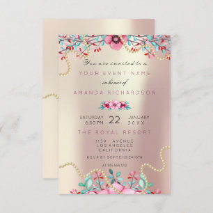 Invitación Floral Bridal Birthday Gold Pink Pearl Sweet Glam