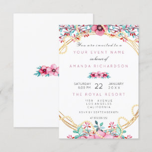 Invitación Floral Bridal Birthday Gold Pink Pearl Sweet White