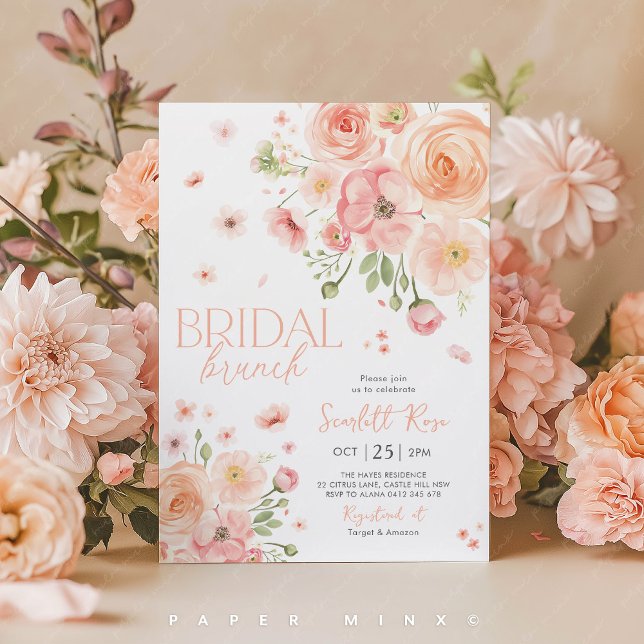Invitación Floral Bridal Brunch Love In Bloom Bright (Bridal Brunch Invitation in peach and blush flowers. Bridal Shower Invite.
)